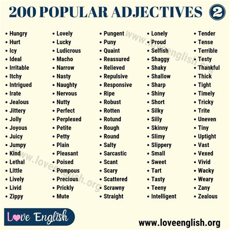 List of Adjectives | List of adjectives, Adjectives, English adjectives