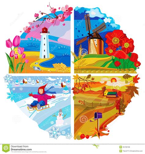 Four Seasons Landscape Stock Vector Illustration Of Green 35700106