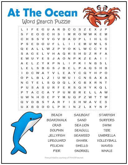 At The Ocean Word Search Puzzle Ocean Words Word Puzzles For Kids