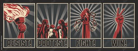 Resist Protest Fight Win Retro Style Propaganda Posters Resistance