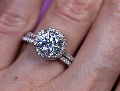 Blue Moissanite Set Bridal Ring Set Moissanite Engagement Ring Halo