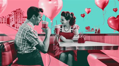 Vintage Couple Kissing Retro Love Concept 1950s Diner Romance