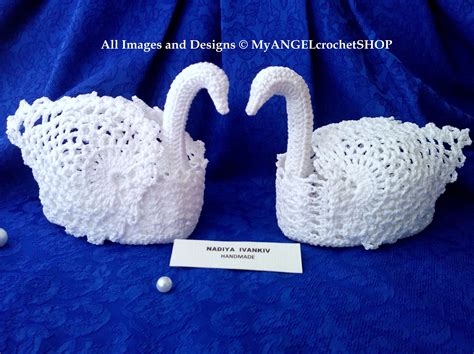 Crochet Swan Pattern Wedding Decor Basket Or Dish Table Etsy