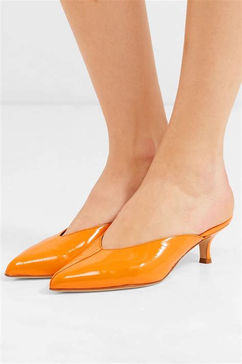 Tibi Womens Frank Patent Leather Mules Orange Orange Mules ⋆ Renza