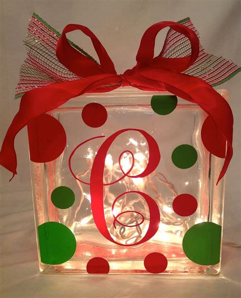 Personalized Lighted Christmas Glass Block With Monogram Etsy Christmas Glass Blocks