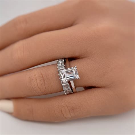 175ct Emerald Cut Engagement Ring Set Baguette Band Etsy