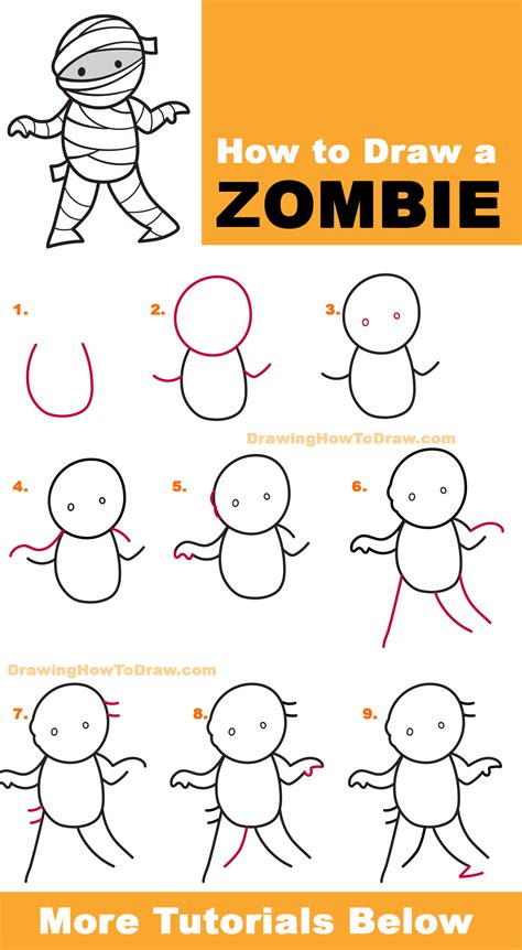 How To Draw A Cartoon Zombie Easy Step By Step Drawing Tutorial For
