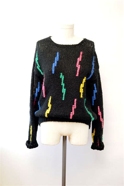 80s Chunky Knit Sweater Colorful Sweater Oversize Jumper Etsy