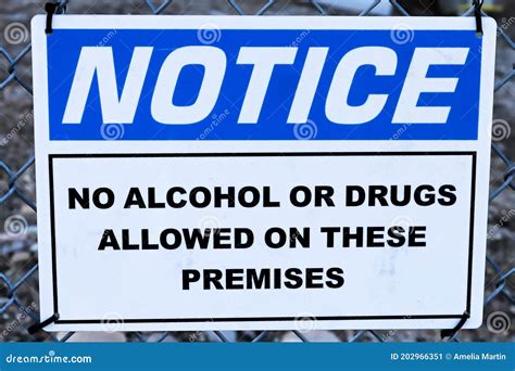 A Notice No Alcohol Or Drugs Allowed Sign Stock Image Image Of