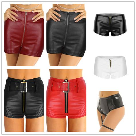 ️ women wet look leather booty shorts bottoms zipper hot pants rave dance costume 🔥 купить