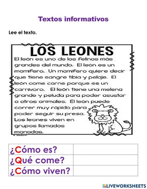 Ejercicio De Texto Informativo Los Leones Texto Informativo