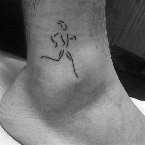 Mens Small Simple Running Outline Black Ink Tattoo On Ankle Small