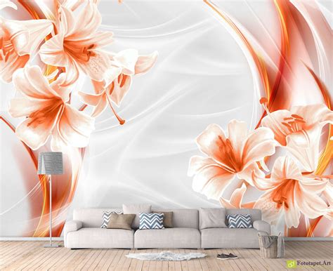 Wall Mural And Photo Wallpaper Flowers Lily Art Style On A Light