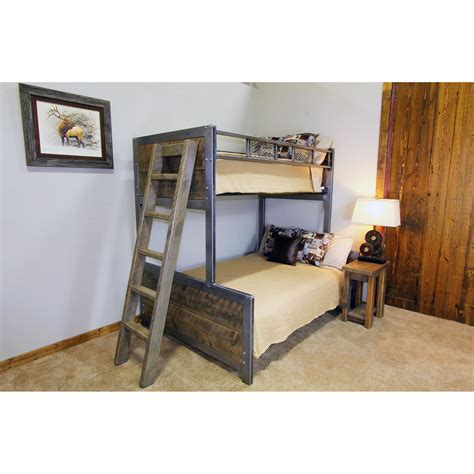 Industrial Metal And Wood Bunk Bed Features Hand Welded Steel Bed Frame