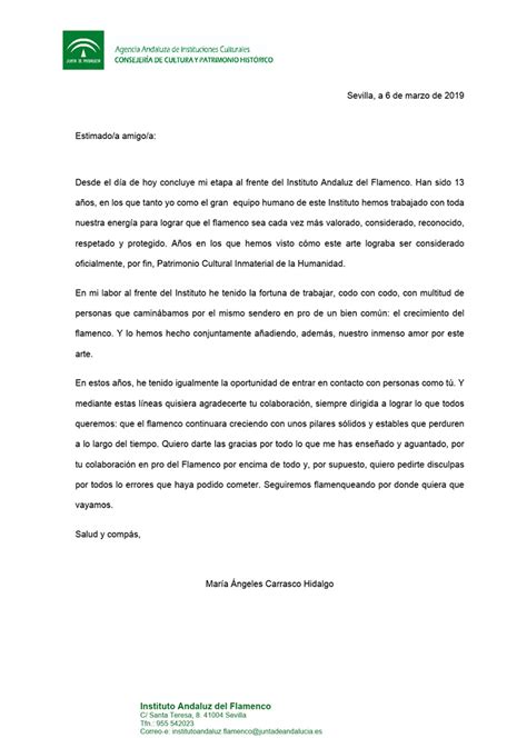 Carta De Despedida De Mª Ángeles Carrasco De Su Cargo Como Directora