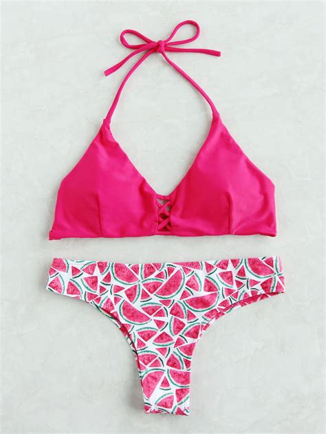 watermelon print criss cross triangle bikini set bikinis triangle my xxx hot girl