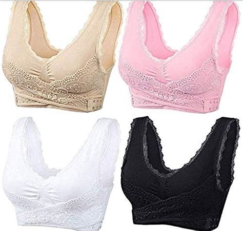 4 Pack New Style Womens Seamless Sports Lace Front Closure Bra