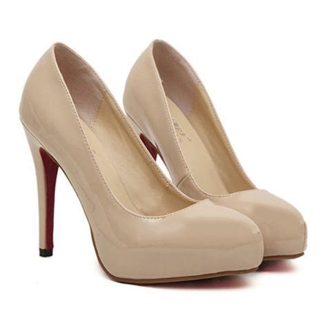 Elegant Solid Color And Patent Leather Design Pumps For Women Nude
