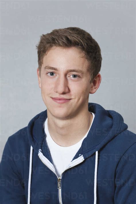 Germany Berlin Teenage Boy Smiling Portrait Stock Photo