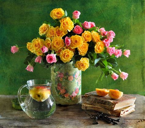 Still Life With Yellow Roses Stock Photo Image Of Life Vase 15356038