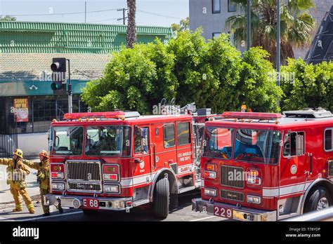 Los Angeles, California - Jul 29, 2017: Los Angeles firemen at work