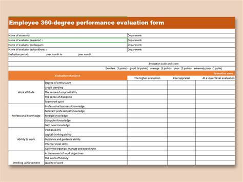 EXCEL Of Employee Degree Performance Evaluation Form Xlsx WPS Free Templates