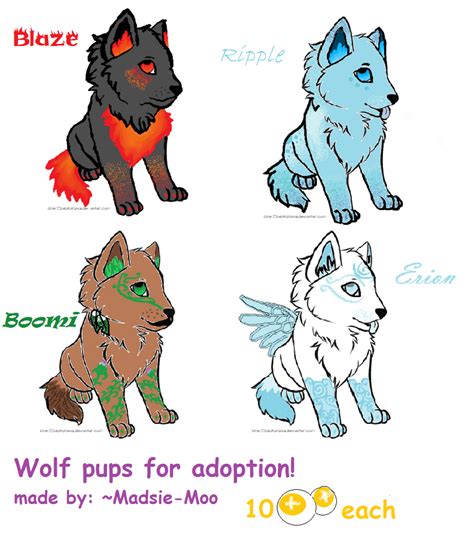 Wolf Pups For Adoption Open Based On 4 Elements By Madsie Moo On