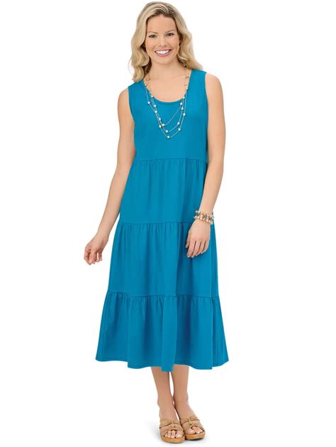 Collections Etc Tiered Cotton Knit Jersey Sleeveless Summer Dress With Scoop Neckline