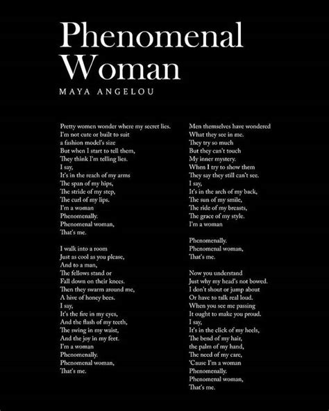 Phenomenal Woman Maya Angelou Poem Literature Typography Black Poster By Studio Grafiikka