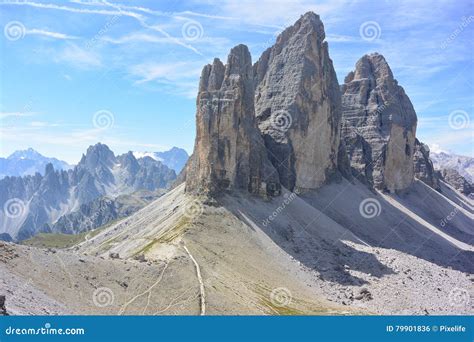 The Three Peaks Of Lavaredo Stock Photo Image Of Dolomites Grass