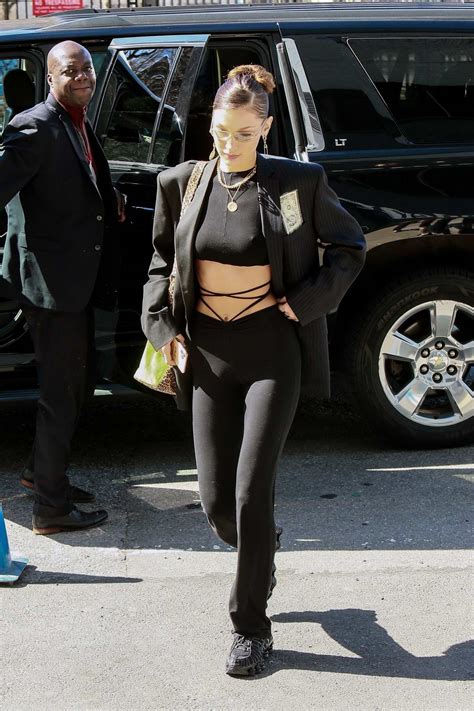 Bella Hadid Flaunts Her Toned Abs In A Black Crop Top With An All Black