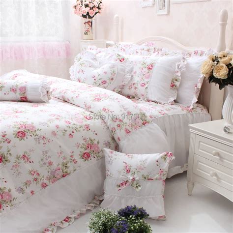 Elegant Pink Rose Print Girls Bedding Set Full Size Romantic Rustic