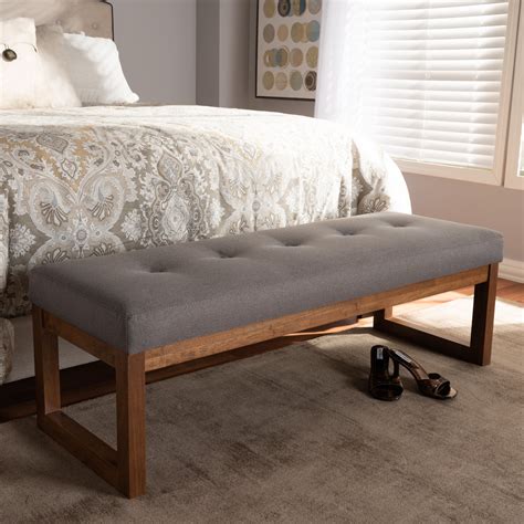 Baxton Studio Caramay Modern And Contemporary Grey Fabric Upholstered Walnut Brown Finished Wood