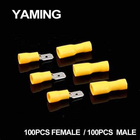 200pcs 100set Yellow Fdfd55 250 Female Male Spade Insulated