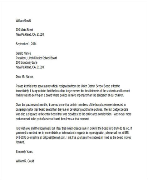Sample Letter Of Resignation From School