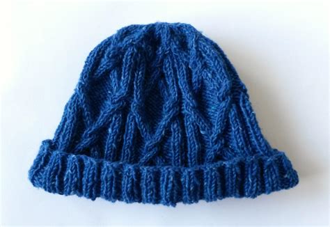 Mans Aran Beanie Cable Knit Hat Handknit Beanie Blue Aran Tweed Hat