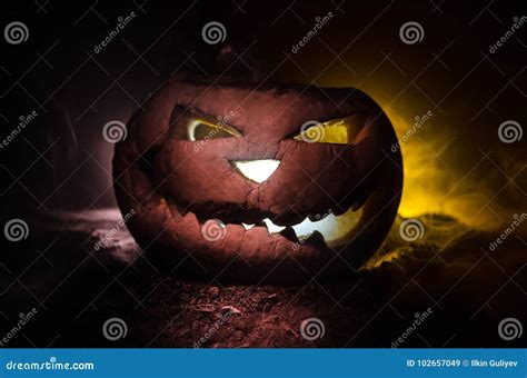 Halloween Pumpkins Smile And Scrary Eyes For Party Night Close Up View