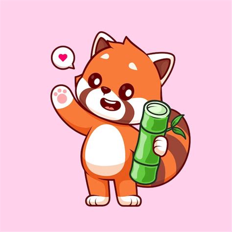 Free Vector Cute Red Panda Holding Bamboo Cartoon Vector Icon