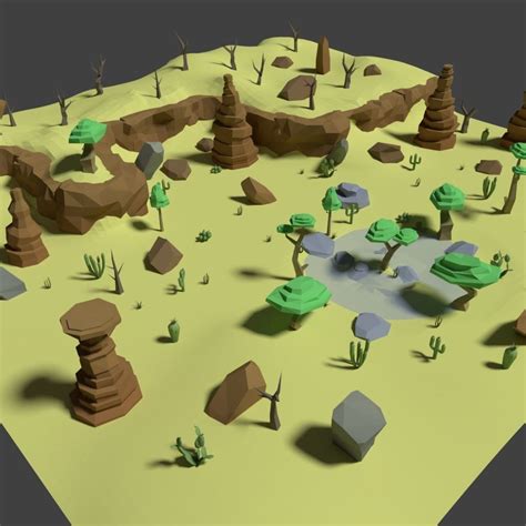 3d Model Vr Ar Ready Desert Assets Pack Low Poly