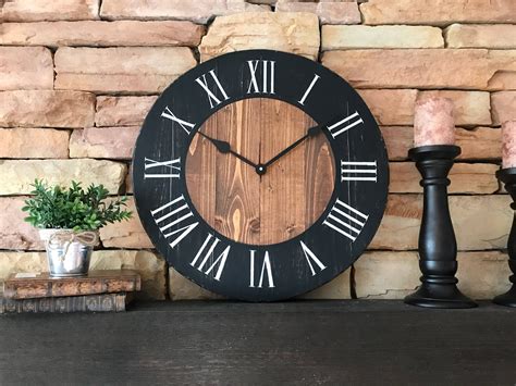 20 Inch Farmhouse Clock Rustic Wall Clock Wooden Clock Etsy Wall