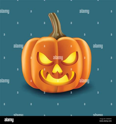 Realistic Cute Angry Halloween Pumpkin Vector Design Illustration Stock