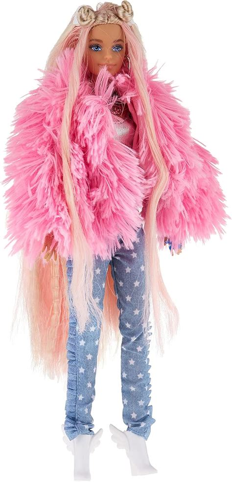 Barbie Extra Doll 12 In 3 Pink Fluffy Coat With Pet Unicorn Pig Extra