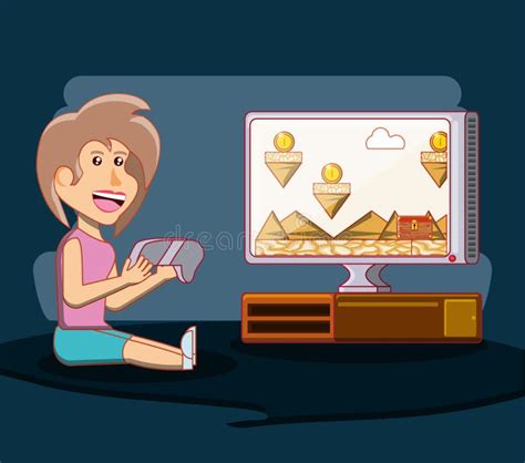Girl Playing With Video Game Console Stock Vector Illustration Of