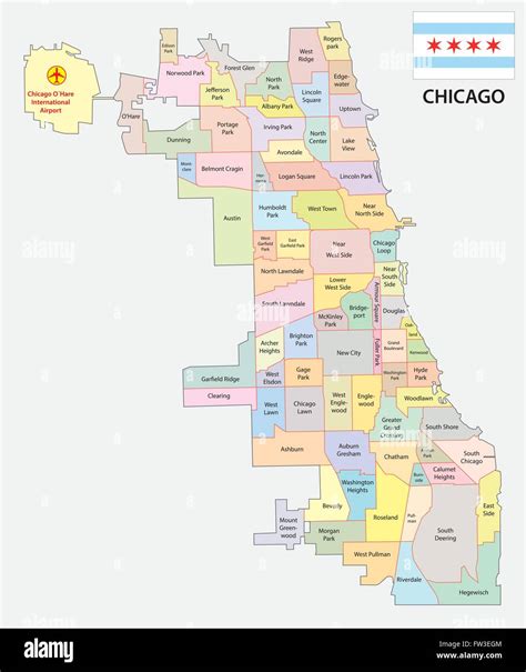 Chicago Neighborhood Map With Flag Stock Vector Image And Art Alamy