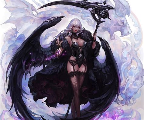 Angel Of Darkness Pretty Dress Bonito Woman Fantasy Scythe Darkness Beauty Hd Wallpaper