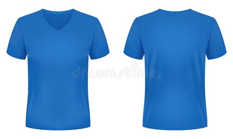 Blank Blue V Neck T Shirt Template Front And Back Views Vector