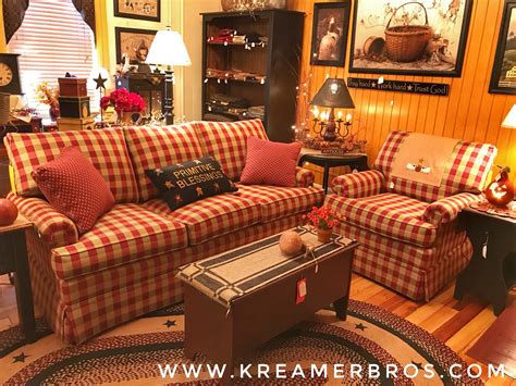 Red Check Country Style Sofa With Soft Plush Cushions During The
