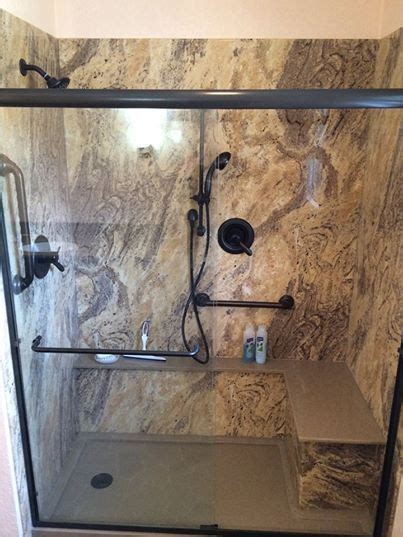 Eclectic marble shower without door. Walk-In Shower with Rebath Adara Granite Wall System and ...