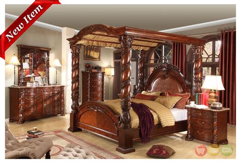 Do you assume wood canopy bed frame queen looks great? Castillo De Cullera Canopy Bedroom Collection Cherry ...