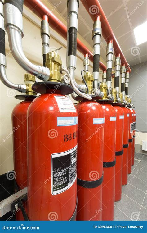 Balloons Of Powerful Industrial Fire Extinguishing System Stock Image